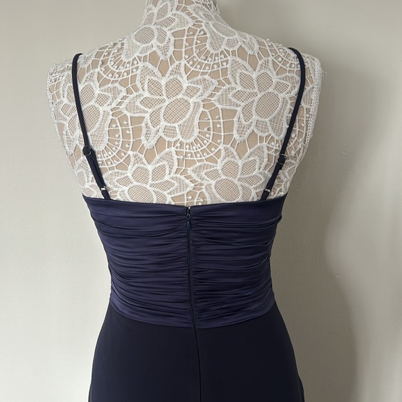 LIKELY - NWOT Steph Ruched Satin & Crepe Midi-Dress in Navy - Picture 5 of 10